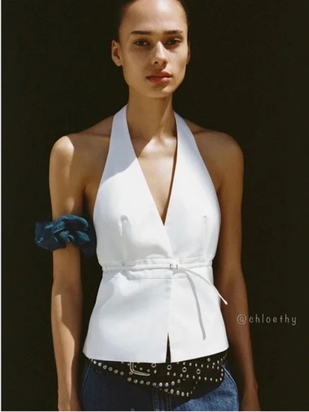 Zara White Belted Halter Top